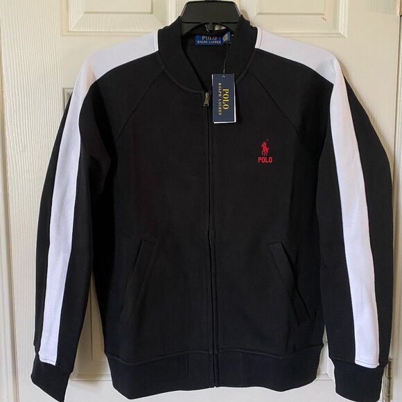Polo Ralph Lauren Double Knit Mesh Full Zip Baseball Track Jacket Black
